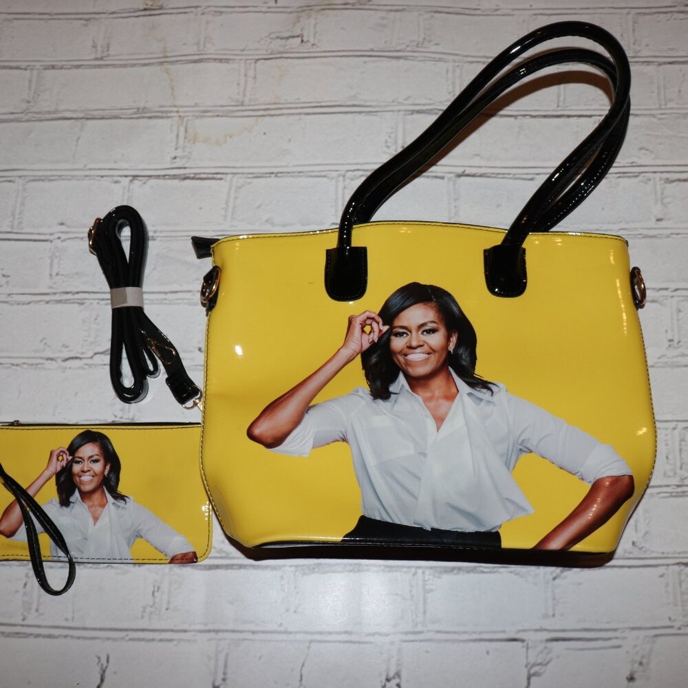 🟡 Michelle Obama 3‑Piece Set · Big Purse + Clutch + Strap